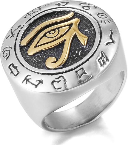Men's Stainless Steel Egypt Eye of Horus Ring Round Top Signet Protection Symbol Jewelry in Kuwait