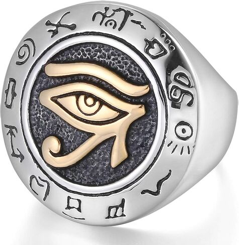Men's Stainless Steel Egypt Eye of Horus Ring Round Top Signet Protection Symbol Jewelry in Kuwait