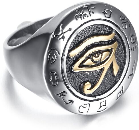Men's Stainless Steel Egypt Eye of Horus Ring Round Top Signet Protection Symbol Jewelry in Kuwait