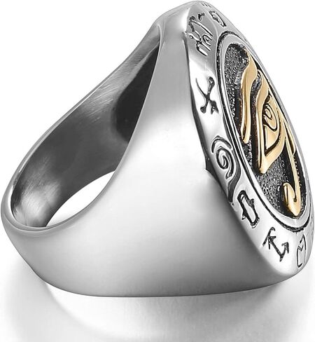 Men's Stainless Steel Egypt Eye of Horus Ring Round Top Signet Protection Symbol Jewelry in Kuwait