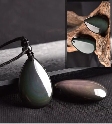 Apache's Tears Obsidian Water Drop Pendant Silent Guarding Mens Energy Necklace in Saudi Arabia