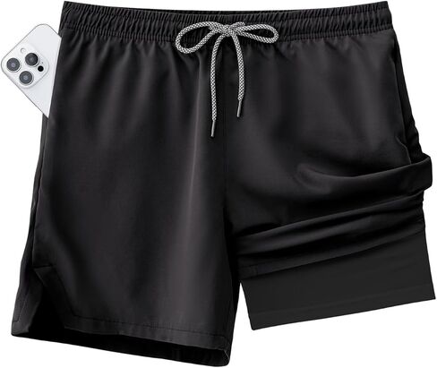 Mens Board Shorts with Pockets 5 inch Swim Trunks with Compression Liner, Quick Dry Beach Short Men Bathing Suits in Kuwait