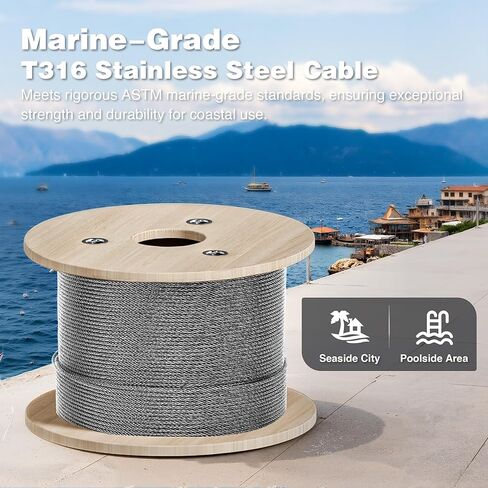 1000 قدم أسود T316 كابل من الفولاذ المقاوم للصدأ مع قاطع ، 1/8 "7x7 حبل سلك الأسلاك لمجموعة مجموعة حديدي سطح السفينة ، أضواء السلسلة ، درابزين الدرج ، قوة عالية للاستخدام الداخلي والخارجي in Kuwait