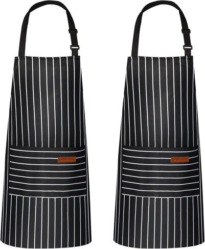2 Pack Kitchen Aprons, Apron for Restaurant with Adjustable Neck Strap, 2 Pockets Chef Aprons for Cooking Baking in Kuwait