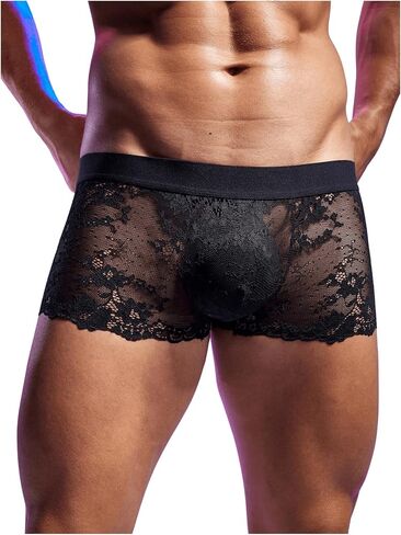 SweatyRocks Men's Sheer Mesh Floral Lace Boxer Briefs Mid Rise Breathable Underwear in Saudi Arabia
