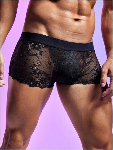 SweatyRocks Men's Sheer Mesh Floral Lace Boxer Briefs Mid Rise Breathable Underwear in Saudi Arabia