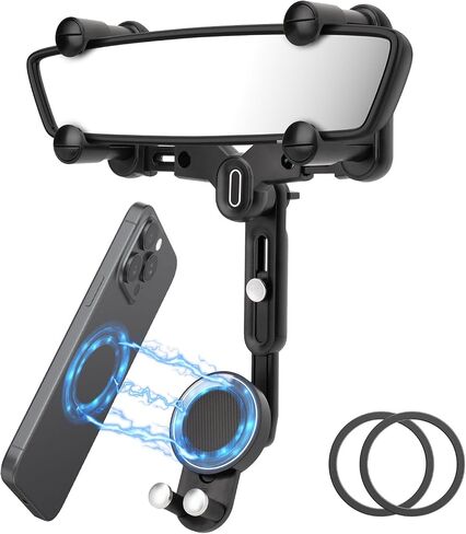 SOOPII Rearview Mirror Phone Holder for Car, 360° Rotating and Retractable Multifunctional Rear View Mirror Phone Mount with Adjustable Arm Length, Universal Car Phone Holder for All Phone and Car in Saudi Arabia
