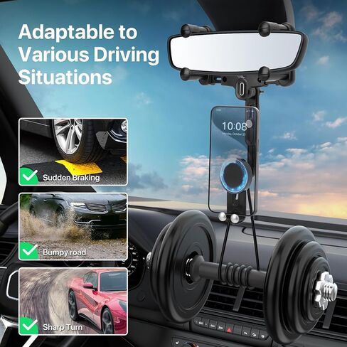SOOPII Rearview Mirror Phone Holder for Car, 360° Rotating and Retractable Multifunctional Rear View Mirror Phone Mount with Adjustable Arm Length, Universal Car Phone Holder for All Phone and Car in Saudi Arabia
