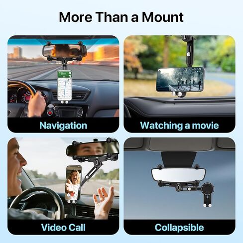 SOOPII Rearview Mirror Phone Holder for Car, 360° Rotating and Retractable Multifunctional Rear View Mirror Phone Mount with Adjustable Arm Length, Universal Car Phone Holder for All Phone and Car in Saudi Arabia