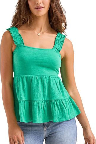 Esmeling Women Summer Tiered Tank Tops Square Neck Ruffled Strap Sleeveless Tops Flowy Hem Babydoll Blouse in Saudi Arabia