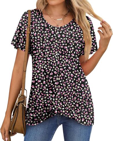 Women's Summer 2026 Casual Tunic Wavy Short Sleeve Blouse Front Twist Tops Tee For Leggings in Kuwait