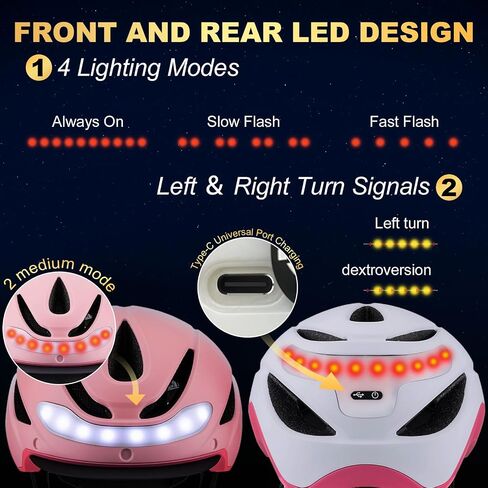 Favoto Bike Helmet with Turn Signals - CPSC Certificated Dual Shell Helmet with Removable Visor & Goggles USB Rechargeable Front and Back LED Lights, Blue in Kuwait