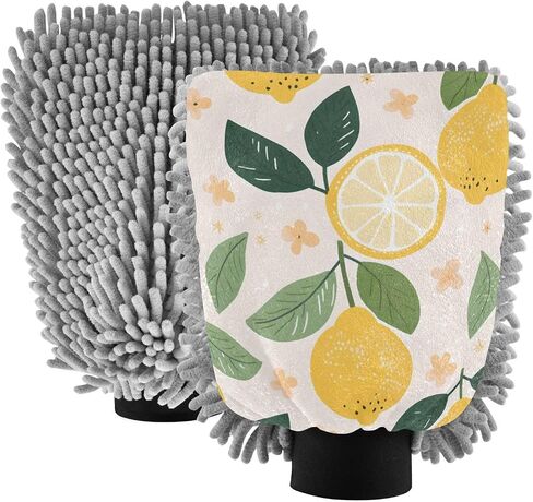 Absorbent Microfiber Car Wash Drying Mitts, 2 Pack, Scratch-Free & Lint-Free, Rich Foam, Highly Absorbent, Double Sided, Wash Mitt Perfect for Car Washing, M, Cute Lemon (1) in Saudi Arabia