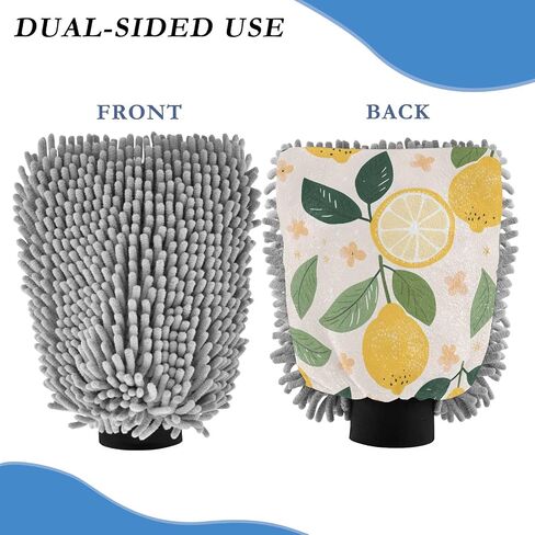 Absorbent Microfiber Car Wash Drying Mitts, 2 Pack, Scratch-Free & Lint-Free, Rich Foam, Highly Absorbent, Double Sided, Wash Mitt Perfect for Car Washing, M, Cute Lemon (1) in Saudi Arabia