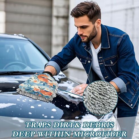 Absorbent Microfiber Car Wash Drying Mitts, 2 Pack, Scratch-Free & Lint-Free, Rich Foam, Highly Absorbent, Double Sided, Wash Mitt Perfect for Car Washing, M, Fox (7) in Saudi Arabia