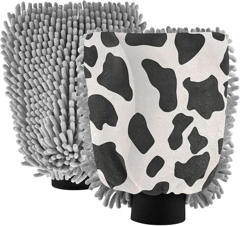 Absorbent Microfiber Car Wash Drying Mitts, 2 Pack, Scratch-Free & Lint-Free, Rich Foam, Highly Absorbent, Double Sided, Wash Mitt Perfect for Car Washing, M, Cow (38) in Saudi Arabia