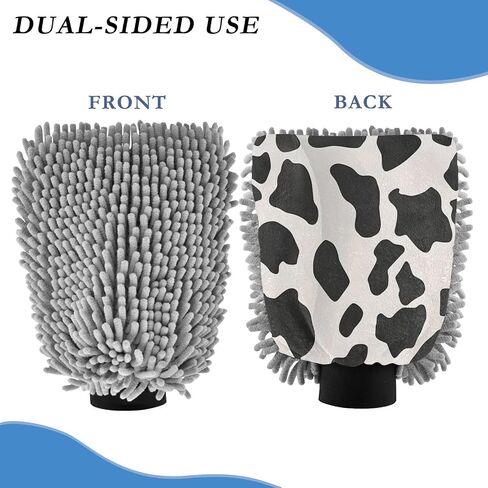Absorbent Microfiber Car Wash Drying Mitts, 2 Pack, Scratch-Free & Lint-Free, Rich Foam, Highly Absorbent, Double Sided, Wash Mitt Perfect for Car Washing, M, Cow (38) in Saudi Arabia