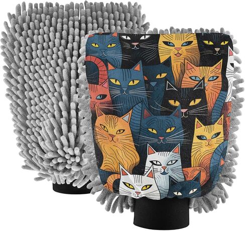 Absorbent Microfiber Car Wash Drying Mitts, 2 Pack, Scratch-Free & Lint-Free, Rich Foam, Highly Absorbent, Double Sided, Wash Mitt Perfect for Car Washing, M, Cat (16) in Saudi Arabia