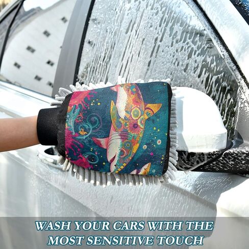 Absorbent Microfiber Car Wash Drying Mitts, 2 Pack, Scratch-Free & Lint-Free, Rich Foam, Highly Absorbent, Double Sided, Wash Mitt Perfect for Car Washing, L, Shark (23) in Saudi Arabia