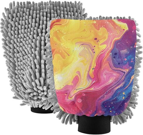 Absorbent Microfiber Car Wash Drying Mitts, 2 Pack, Scratch-Free & Lint-Free, Rich Foam, Highly Absorbent, Double Sided, Wash Mitt Perfect for Car Washing, L, Marble (4) in Saudi Arabia