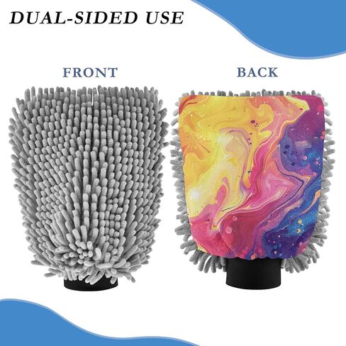 Absorbent Microfiber Car Wash Drying Mitts, 2 Pack, Scratch-Free & Lint-Free, Rich Foam, Highly Absorbent, Double Sided, Wash Mitt Perfect for Car Washing, L, Marble (4) in Saudi Arabia