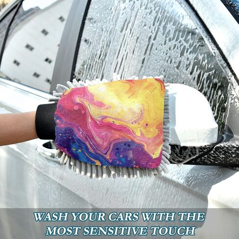 Absorbent Microfiber Car Wash Drying Mitts, 2 Pack, Scratch-Free & Lint-Free, Rich Foam, Highly Absorbent, Double Sided, Wash Mitt Perfect for Car Washing, L, Marble (4) in Saudi Arabia
