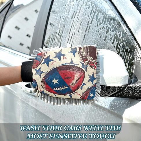 Absorbent Microfiber Car Wash Drying Mitts, 2 Pack, Scratch-Free & Lint-Free, Rich Foam, Highly Absorbent, Double Sided, Wash Mitt Perfect for Car Washing, L, Football (4) in Saudi Arabia