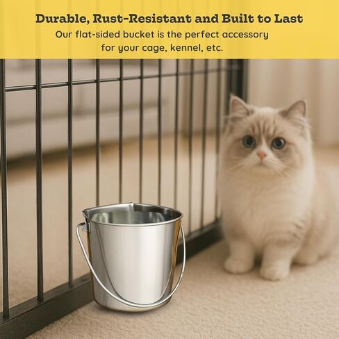 دلو الجانب المسطح الثقيل من الفولاذ المقاوم للصدأ 9 كوارت- طعام متين وماء من الكلاب والحصان واليائحة والأقفاص وصناديق المخلوقات- دلاء متعددة الأغراض خالية من الفوضى وخالية من الفوضى in Kuwait