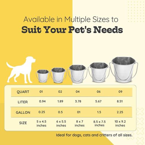 دلو الجانب المسطح الثقيل من الفولاذ المقاوم للصدأ 9 كوارت- طعام متين وماء من الكلاب والحصان واليائحة والأقفاص وصناديق المخلوقات- دلاء متعددة الأغراض خالية من الفوضى وخالية من الفوضى in Kuwait