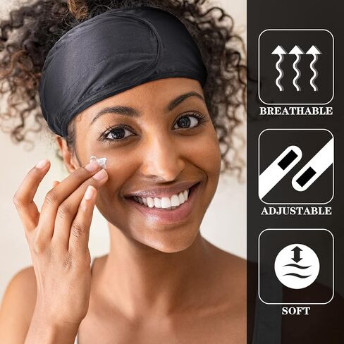 6 عبوات ساتان ساتان أسود ساتين سبا حرير قابلة للتعديل شعر سبا التفاف وجه رأس الوجه Terry Cloth للنساء مكياج النوم in Kuwait