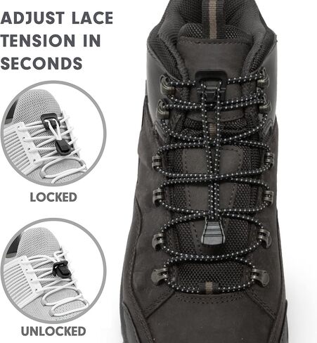 xpand جولة lacing. مرنة لا حذاء حذاء - تحكم سريع في التوتر - حجم واحد يناسب جميع أحذية البالغين والأطفال in Kuwait