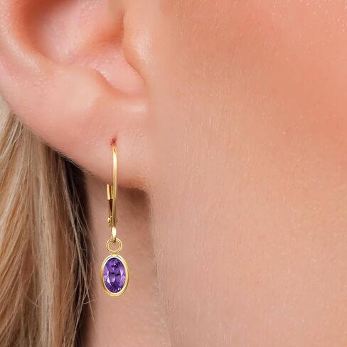 GEM Stone King 14k Gold Gold Goldstone Birthstone Leverback Dangle أقراط للنساء | بيضاوي 6x4mm | المجوهرات الذهبية لزوجتها والدتها in Saudi Arabia