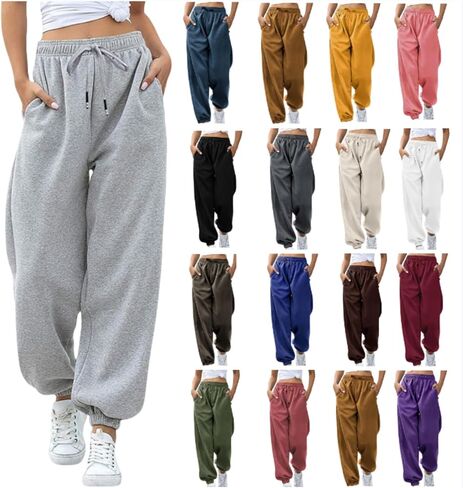 Bmkbwo sweatpants النساء الفضفاضة ، عالية الخصر على عريض الساق ركض من الركض مع جيوب مريحة تجريب السراويل العرق سراويل in Kuwait