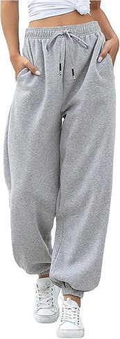 Bmkbwo sweatpants النساء الفضفاضة ، عالية الخصر على عريض الساق ركض من الركض مع جيوب مريحة تجريب السراويل العرق سراويل in Kuwait