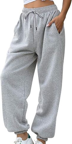 Bmkbwo sweatpants النساء الفضفاضة ، عالية الخصر على عريض الساق ركض من الركض مع جيوب مريحة تجريب السراويل العرق سراويل in Kuwait