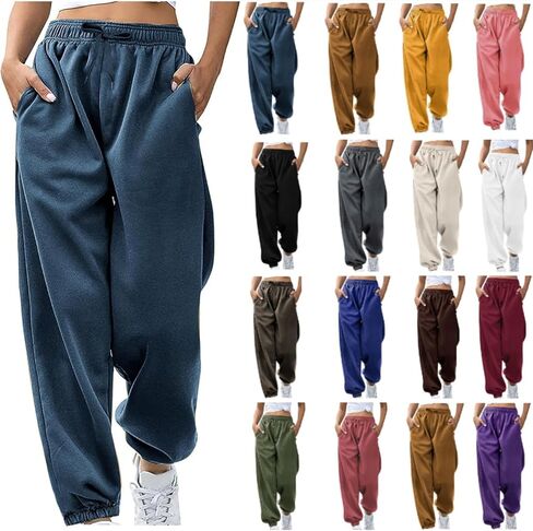 Bmkbwo sweatpants النساء الفضفاضة ، عالية الخصر على عريض الساق ركض من الركض مع جيوب مريحة تجريب السراويل العرق سراويل in Kuwait