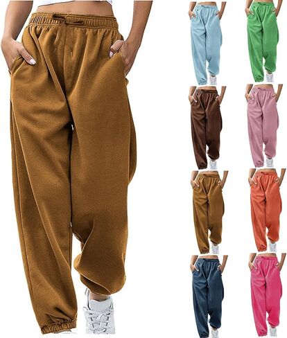 Bmkbwo sweatpants النساء الفضفاضة ، عالية الخصر على عريض الساق ركض من الركض مع جيوب مريحة تجريب السراويل العرق سراويل in Kuwait