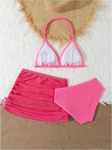 SHENHE Girl's 3 Piece Swimsuits with Cover Up Skirt Halter Triangle Bathing Suits Bikini Set in Saudi Arabia