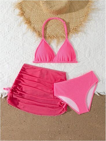 SHENHE Girl's 3 Piece Swimsuits with Cover Up Skirt Halter Triangle Bathing Suits Bikini Set in Saudi Arabia