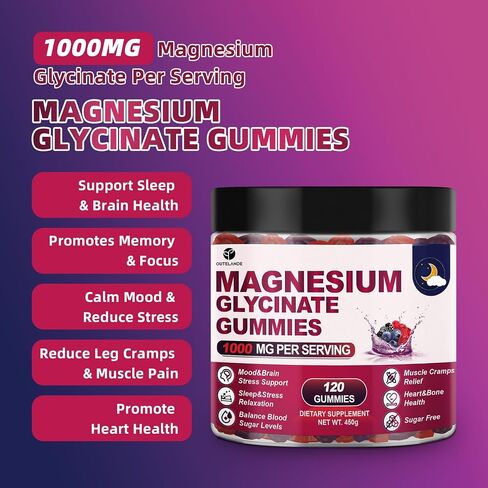 120 CT Magnesium Glycinate Gummies 1000 mg for Women and Men, Magnesium Malate & Taurate Supplements for Sleep, Body Support and Relaxation, Sugar Free, Vegan, Raspberry BlackBerry Blueberry Flavor in Saudi Arabia