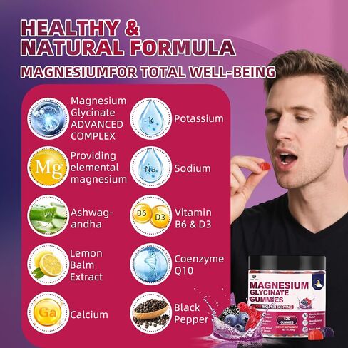 120 CT Magnesium Glycinate Gummies 1000 mg for Women and Men, Magnesium Malate & Taurate Supplements for Sleep, Body Support and Relaxation, Sugar Free, Vegan, Raspberry BlackBerry Blueberry Flavor in Saudi Arabia