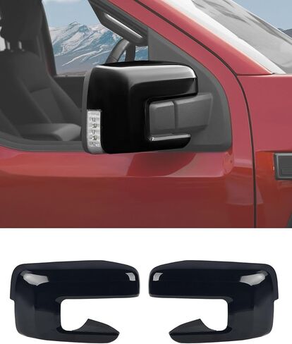 Door Side Mirror Covers with Turn Signal Hole Compatible with 2021-2024 2025 Ford F150 F-150 Pickup Accessories Left Right Side View Mirror Caps Trims, Black in Kuwait