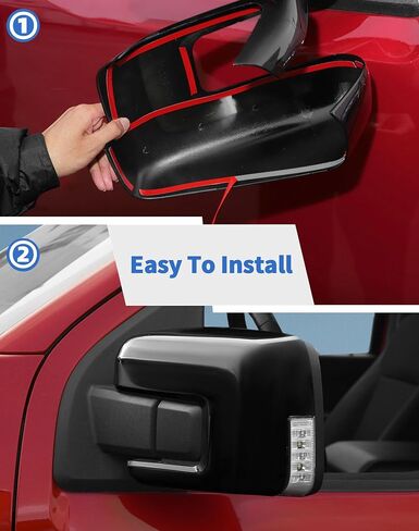 Door Side Mirror Covers with Turn Signal Hole Compatible with 2021-2024 2025 Ford F150 F-150 Pickup Accessories Left Right Side View Mirror Caps Trims, Black in Kuwait