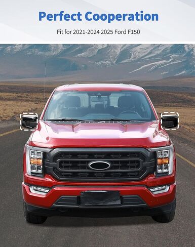 Door Side Mirror Covers with Turn Signal Hole Compatible with 2021-2024 2025 Ford F150 F-150 Pickup Accessories Left Right Side View Mirror Caps Trims, Black in Kuwait