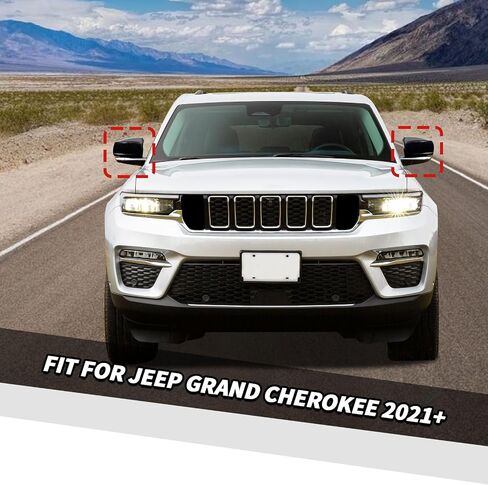 Jimen Fit for Jeep Grand Cherokee 2021-2024, 2PCS Side Door Mirror Caps Mirror Cover Trim (Black) in Saudi Arabia