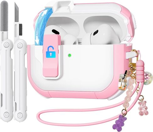 حافظة لجهاز AirPods Pro الجيل الثاني/الأول مع مجموعة أدوات تنظيف، حافظة قفل آمنة Ekoonpft لهاتف Apple Airpod Pro 2&1 Gen مع حزام معصم من السيليكون وسلسلة مفاتيح حلوى لطيفة للنساء، أزرق سماوي in Saudi Arabia
