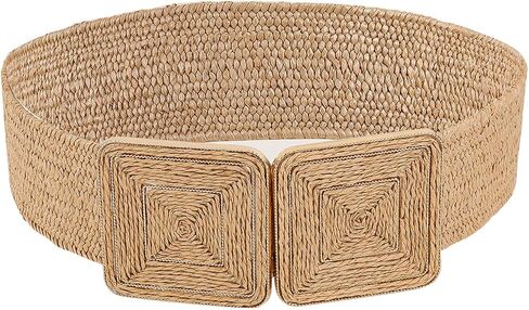 حزام Raffia مسدود للنساء ، حزام متماثل القش على نطاق واسع لللباس ، حزام الصيف المرن in Saudi Arabia