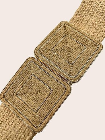 حزام Raffia مسدود للنساء ، حزام متماثل القش على نطاق واسع لللباس ، حزام الصيف المرن in Saudi Arabia