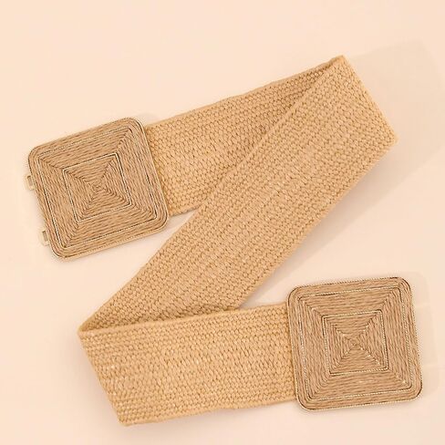 حزام Raffia مسدود للنساء ، حزام متماثل القش على نطاق واسع لللباس ، حزام الصيف المرن in Saudi Arabia
