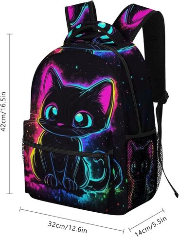 حقيبة الظهر الأسود للقطات للبنات ، حقيبة الكتب القطة اللطيفة ، حقيبة مدرسية هريرة مضحكة للأطفال ، حقيبة ظهر للمدرسة المتوسطة ، 16.5 ، 16.5 ، الأسود الوردي in Kuwait